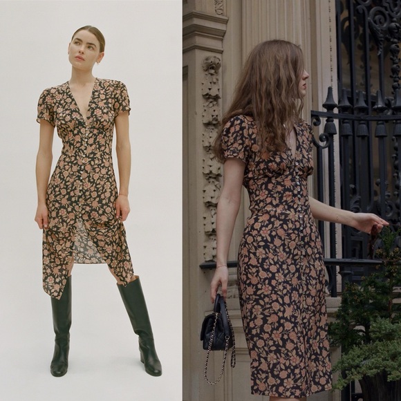 Realisation The Monica Silk Floral Midi Dress Fantasy Black Pink Small EUC - Picture 12 of 14